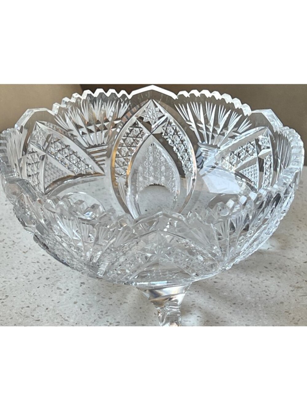 American Brilliant Crystal Candy Dish Sawtooth Edge 6" Dia 3" Tall 3 Legged Gift